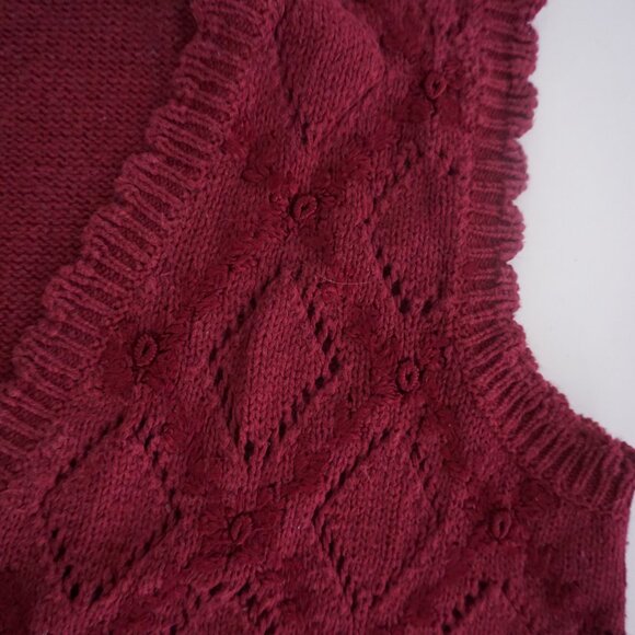 Vintage Attitudes by Renee Burgundy Knit Button Sweater Vest Cottagecore M - Picture 6 of 11